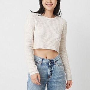 Cream Knit Long Sleeve Crop Top Size Knitted Off White Warm Winter Fall Neutral